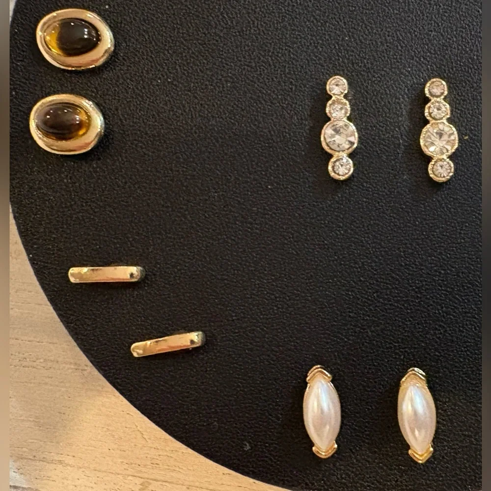 NWT Ann Taylor 9 Pair Gold & Silver Earring Set w/ Hearts, Rhinestone and Pearl